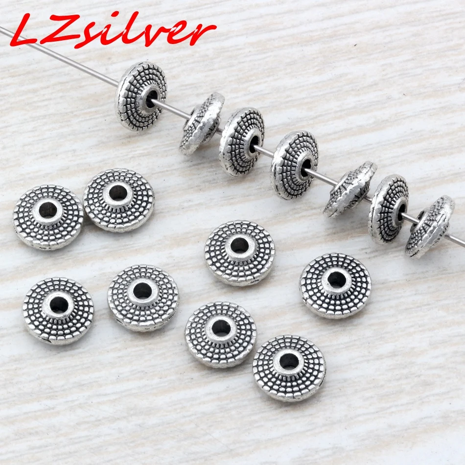

Hot Sale ! 20pcs 8X3mm Antique silver Zinc Alloy Round Disc Dotted Beads Spacer DIY Jewelry D9