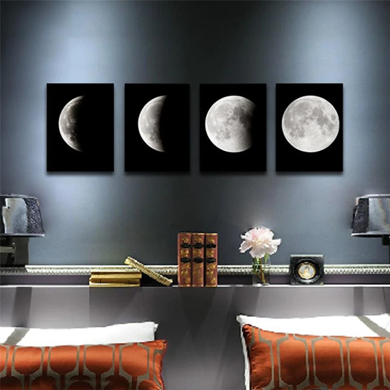 Modern Art Print on Canvas Home Wall Decor Poster Abstract The Moon 4PCS Framed Removable Resistant Removed Home Decor C0430#30 10