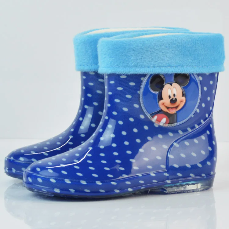 Disney Princess Mickey Minnie children's rain boots rubber shoes cartoon men and women girls rain boots plus cotton detachable