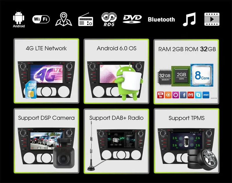 Clearance LEEWA 7" Android 6.0 (64bit) 2G/32G/4G Octa Core Car DVD GPS Radio Head Unit For BMW E92 3 Series Coupe/E93 3 Series Cabriol 5