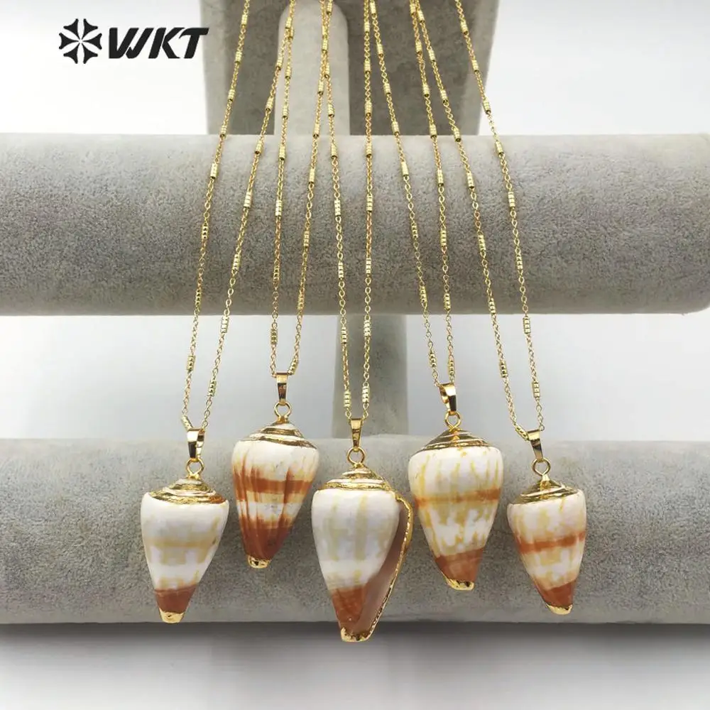 WT-JN092 Mare Borsette Collana Naturale Tromba Borsette Finiture In Oro Collana Del Pendente Con La Catena a maglia di Modo Delle Donne Della Spiaggia di Estate Dei Monili