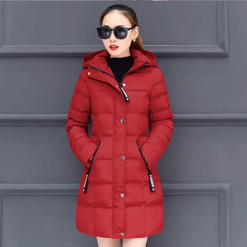 Plus Size Women Winter Down Cotton Coat Red Gray Loose Parkas Hooded ...