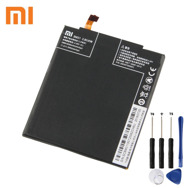 

Xiao Mi Xiaomi BM31 Phone Battery For Xiao mi 3050mAh BM31 Original Replacement Battery +Tool