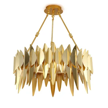 

New arrival Post modern pendant lights G9 lamp gold stainless steel leaves model drop light living room bedroom lighting fixture