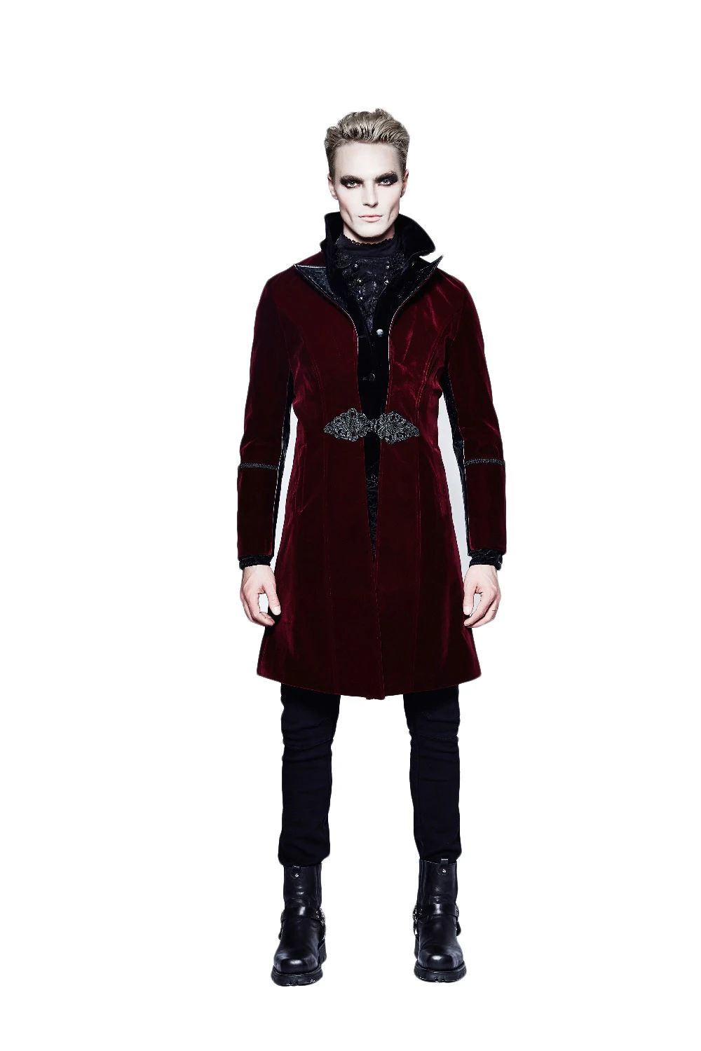 Gothic Style Red Men Duster Fashion Long Coat Weft