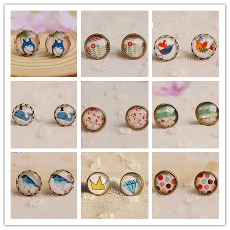 Woman lady Earrings Fashion Retro vintage earring cute lovely glass Earrings Jewelry Studs Earrings trendy Earing