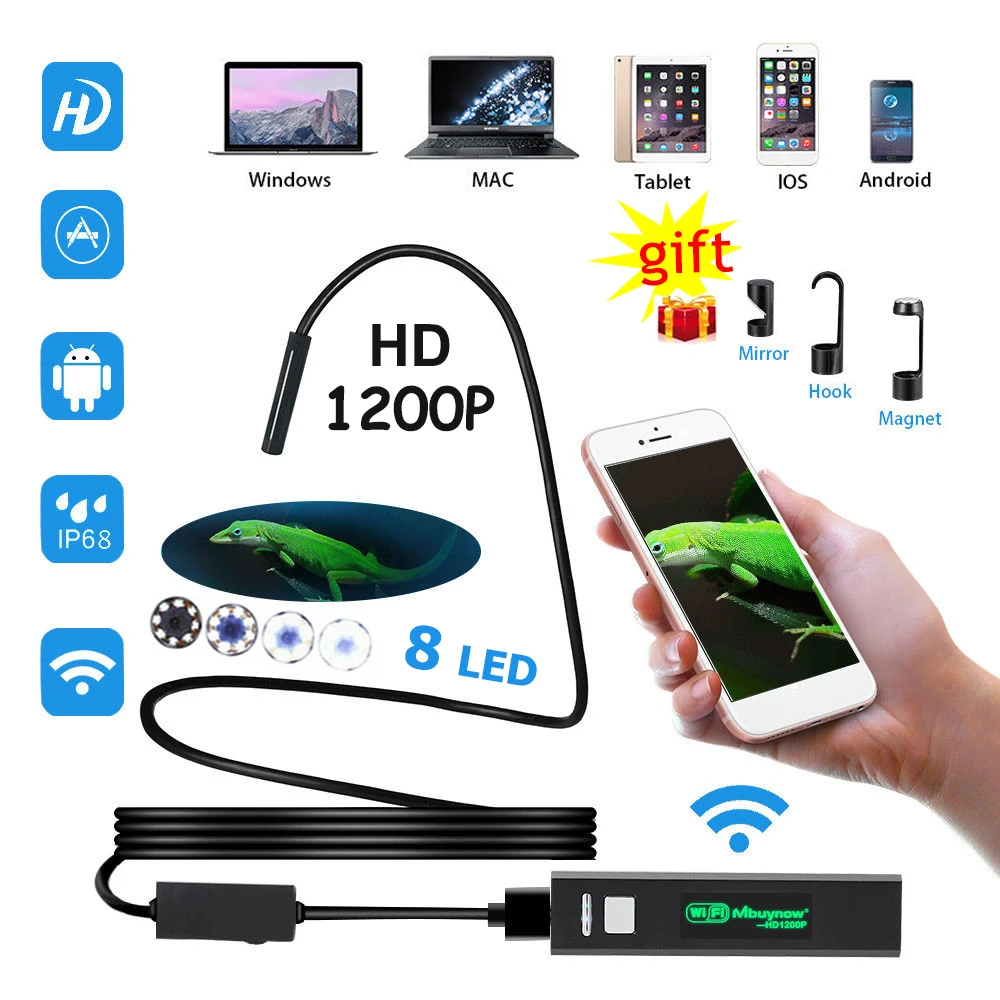 1200P HD <b>WiFi Endoscope</b> Inspection Camera Android USB ...