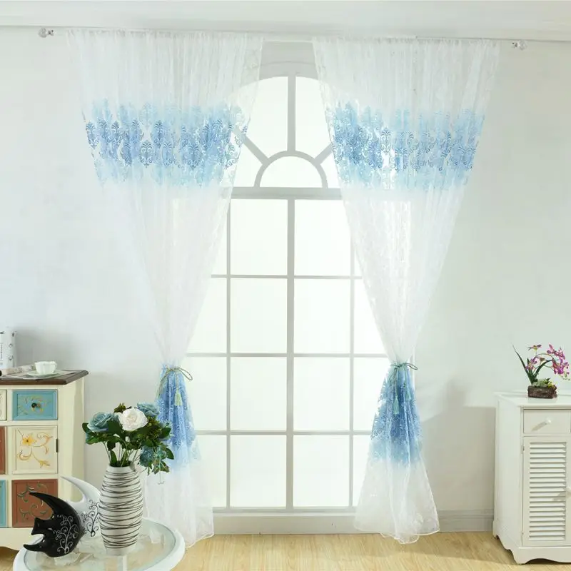 

Elegant Voile Door Window Curtain Fresh Room Drape Divider Totem Floral Sheer Window Valance