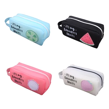 

PVC Big Kawaii Pencil Case Silicone Cartoon Fruit Pen Box Black Large Bag For Student Girl Gift Cute School Stationery Supplies