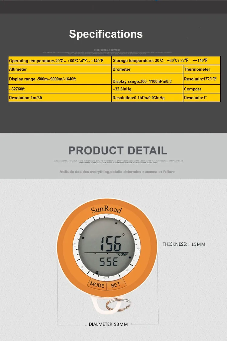 Карманные часы SUNROAD для мужчин и женщин для кемпинга, пешего туризма, шагомер, альтиметр, барометр, компас, термометр, погода, цифровые часы
