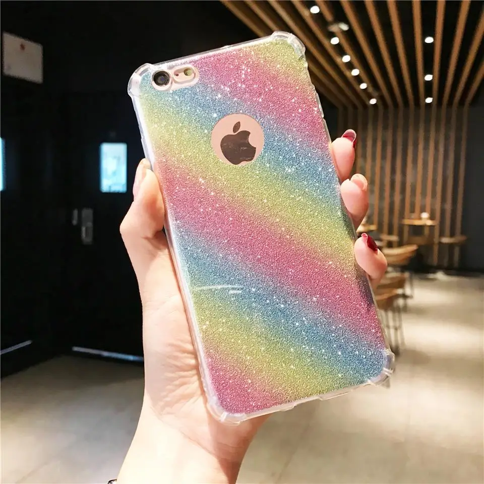 Противоударный блестящий чехол 2 в 1 Rainbow для iPhone 6s 6 SE 7 8 Plus X XR XS MAX TPU Meizu 15 Lite M5 M6 Note M5S
