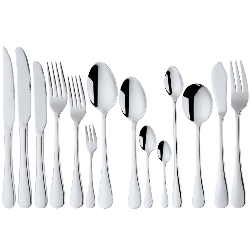 

Hotel Cutlery Stainless Steel Tableware Steak Knifes Dinner Forks Tea Spoons Mirror Polish Flatware Set