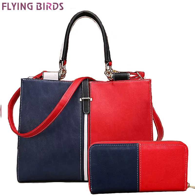 ФОТО FLYING BIRDS women handbag set leather handbags luxury 2016 women messenger bags patchwork high quality Composite Bag LS8784fb