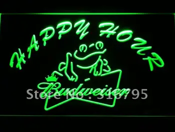 

610 Budweiser Frog Beer Happy Hour LED Neon Sign with On/Off Switch 20+ Colors 5 Sizes to choose
