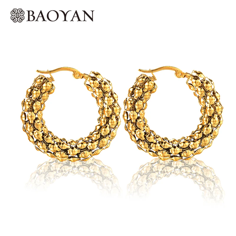 

Baoyan 316L Stainless Steel Chic Fashion Gold Color Middle Hoop Earrings For Women Wholesale Mixed Lots N3