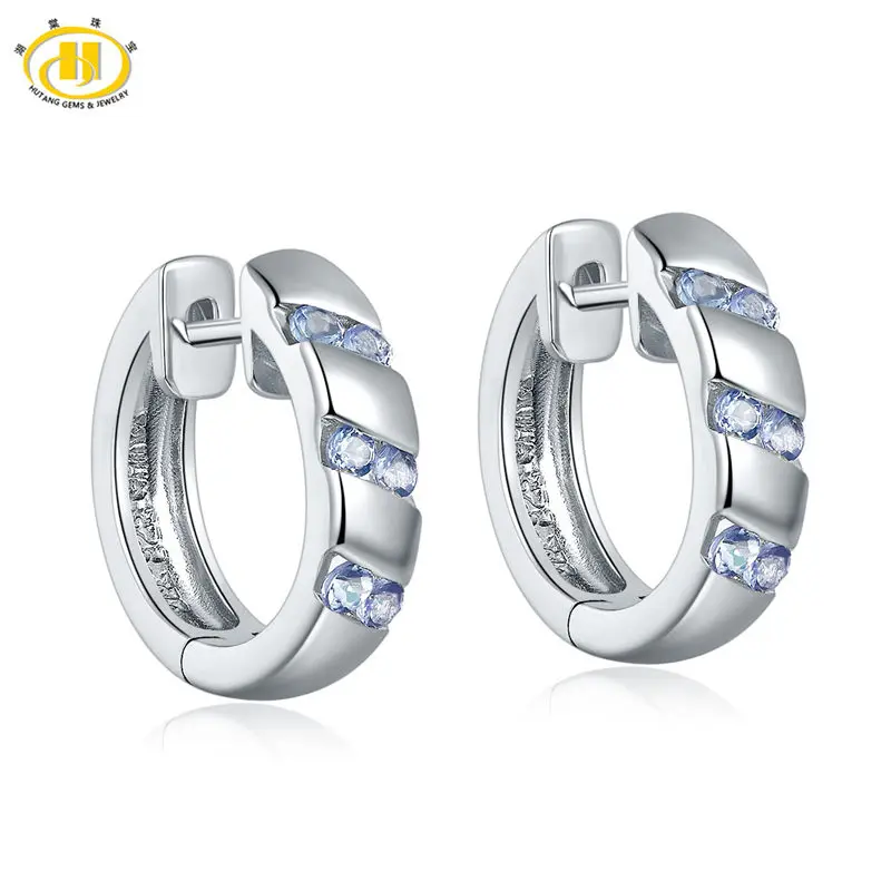 

Hutang Natural Tanzanite Hoop Earrings Solid 925 Sterling Silver Women's Fashion Style Fine Jewelry