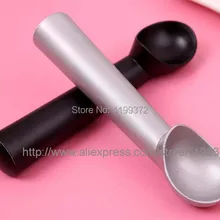 200 шт. 18 см алюминиевый сплав Мороженое Совок Ложка Набор ложек и поварёшек черный, серебристый цвет Цвета рукоятка ковша антипригарной антифриз антипригарным