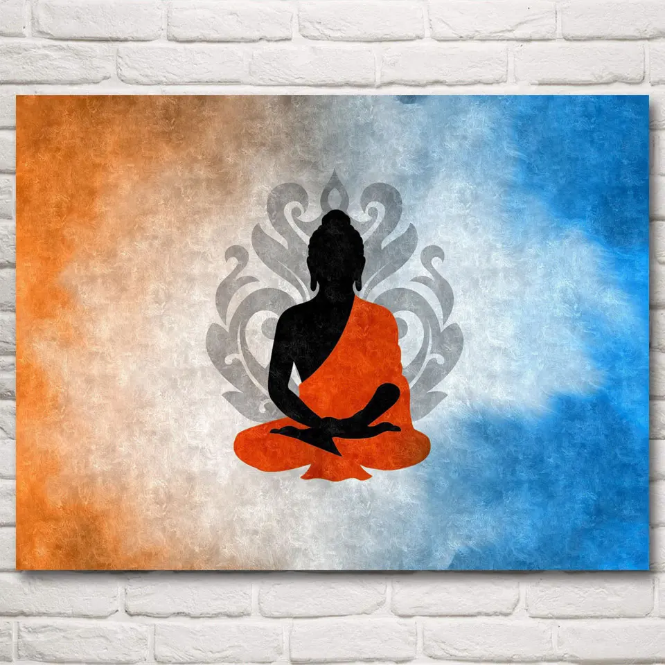 Buddha Buddhism Silhouette Lotus Art Silk Fabric Poster Print Home