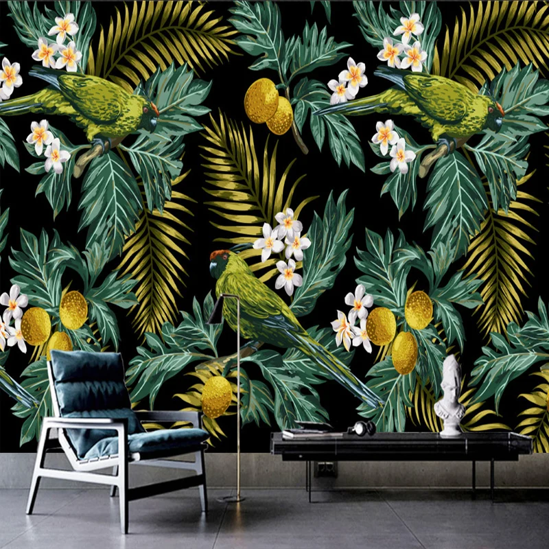 

Custom 3D Mural Tropical Rain Forest Parrot Coconut Leaf Wall Painting Living Room TV Background Wallpaper Papel De Parede Sala