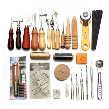 

37 Pcs Leather Craft Tools Kit Hand Sewing Stitching Punch Carving Saddle Groover BDF99