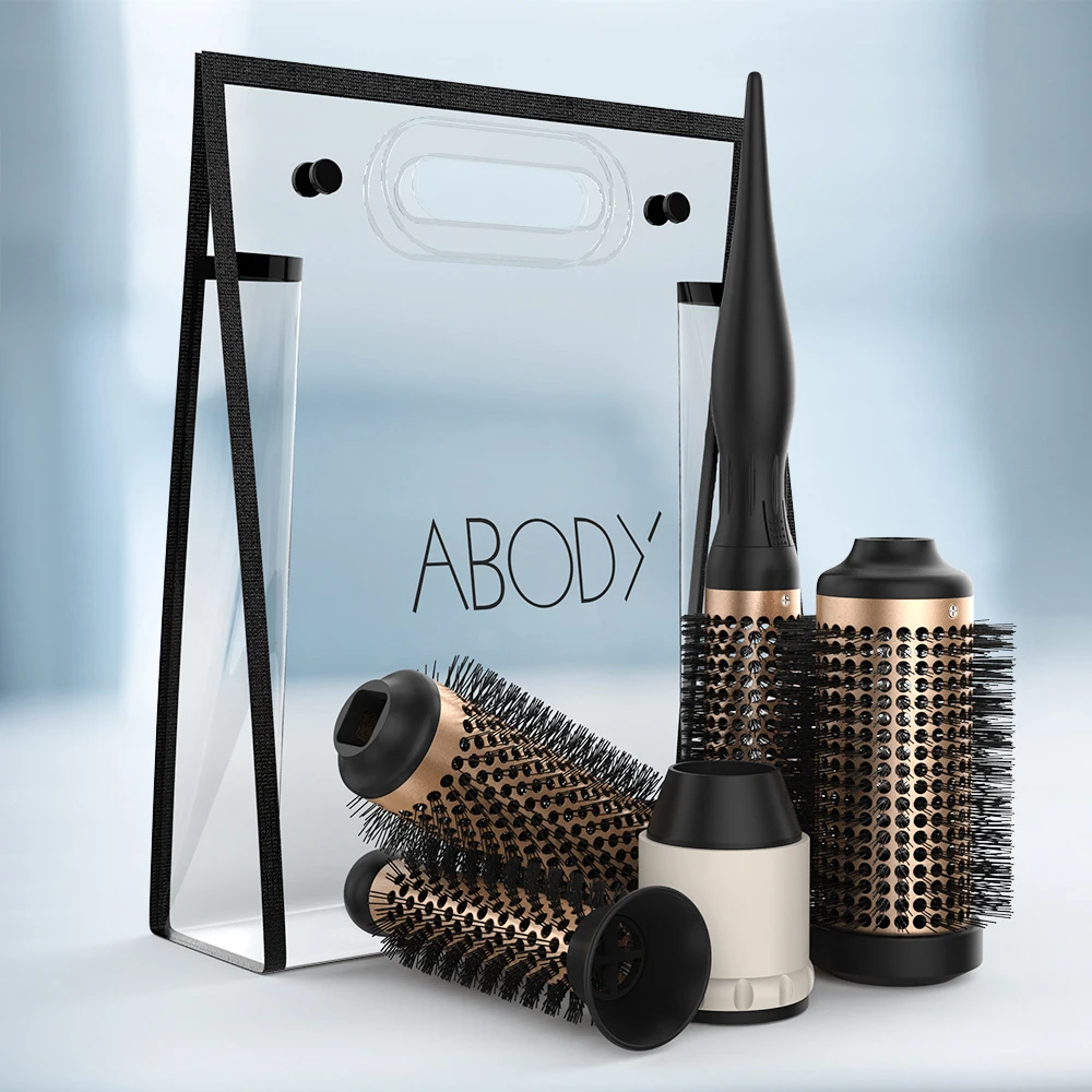 

Abody Ceramic Hair Brush Set Detachable Hairbrush DIY Hairstyle Tools Aluminum Round Brush 4 Size Barrels & 1 Handle Nylon Pins