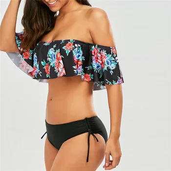 

Sexy Women Print Bra set Flower Push up Black White Underwear Bra and Panties