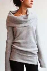 Для женщин Леди Зимняя одежда с длинным рукавом с плеча Повседневное трикотажные Sweatershirt, размер пуловер Хлопок