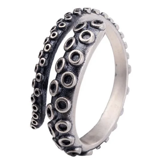 

100% Solid Real 925 Sterling Silver Squid Foot Octopus Finger Ring Adjustable Rings For Women Mens Animal Vintage Jewelry
