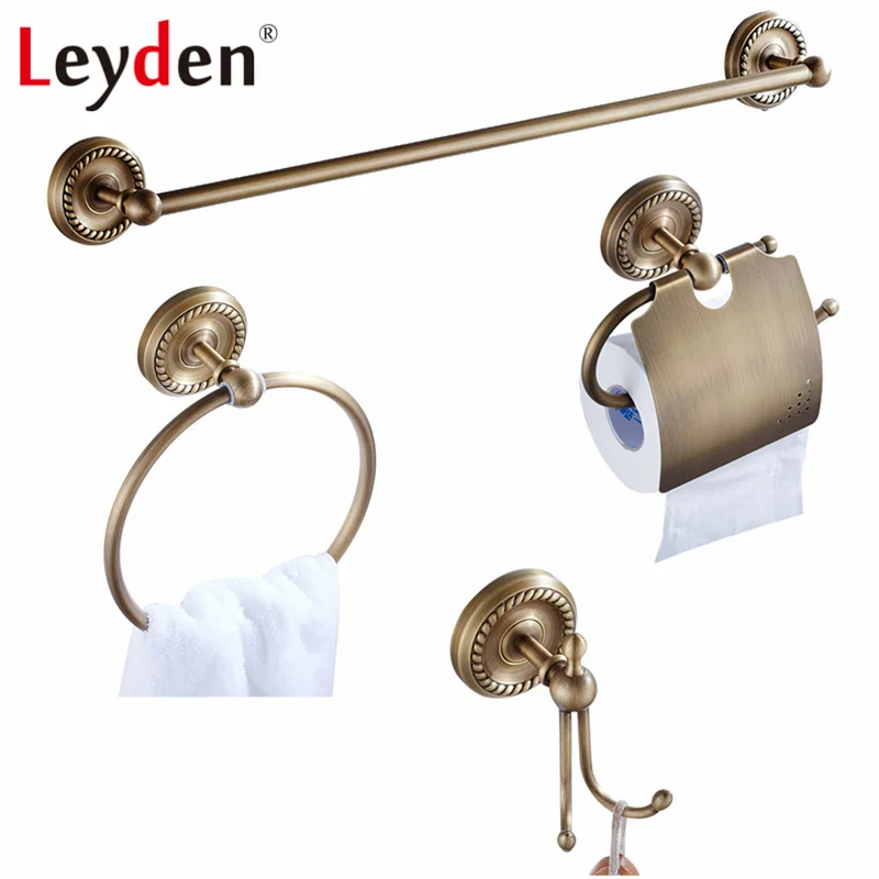 Leyden 4pcs European Brass Antique Towel Bar Toilet Paper Holder