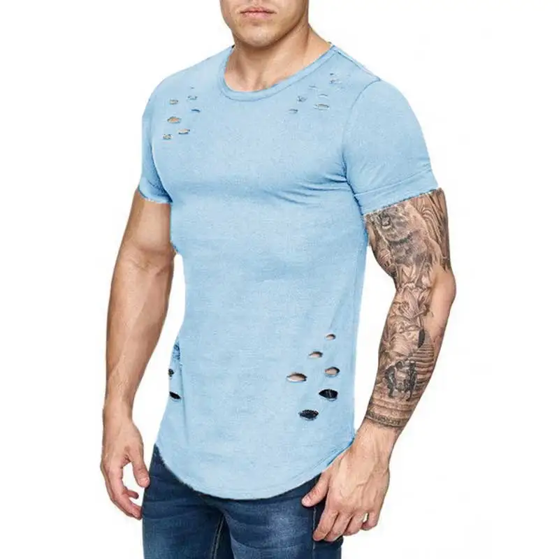 Мужская футболка с коротким рукавом дырками летняя одежда для фитнеса