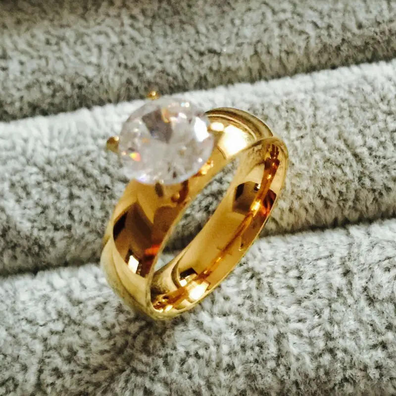

High quality 1 gold filled prong setting cubic zirconia ring woman's wedding ring popular 316l engagement jewelry