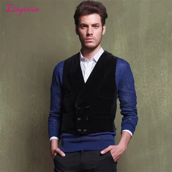 

Linyixun 2018 New Design Double Breasted Velvet Vest For Man Clothes Custom Made Waistcoat Notched Lapel Man Clothes