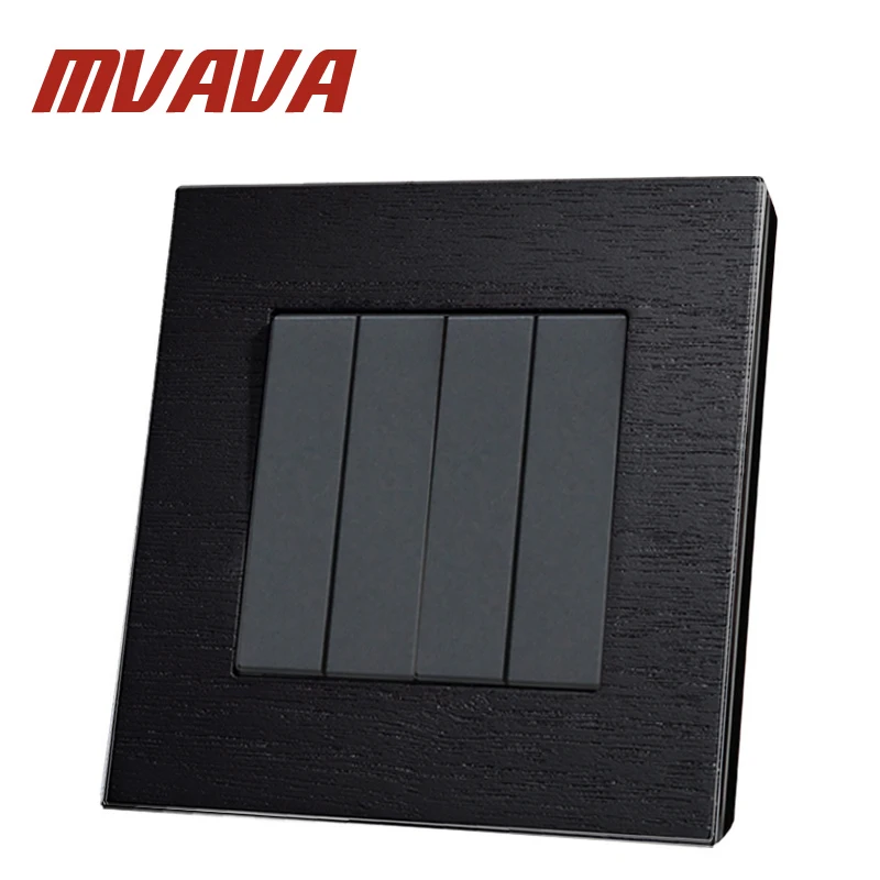 

MVAVA Black Artificial Wood 4 Gang 2 Way Luxury LED Wall Light Switch Push Button Switches Interrupteur 16A 110~250V 86*90MM