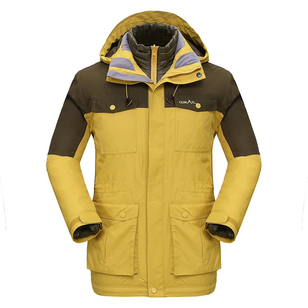 

Grail Men Double Layer Outdoor Thermal Jacket Cotton Inner 3IN1 Warm Outdoor Waterproof Hooded Windbreaker Skiing Jacket M2119A