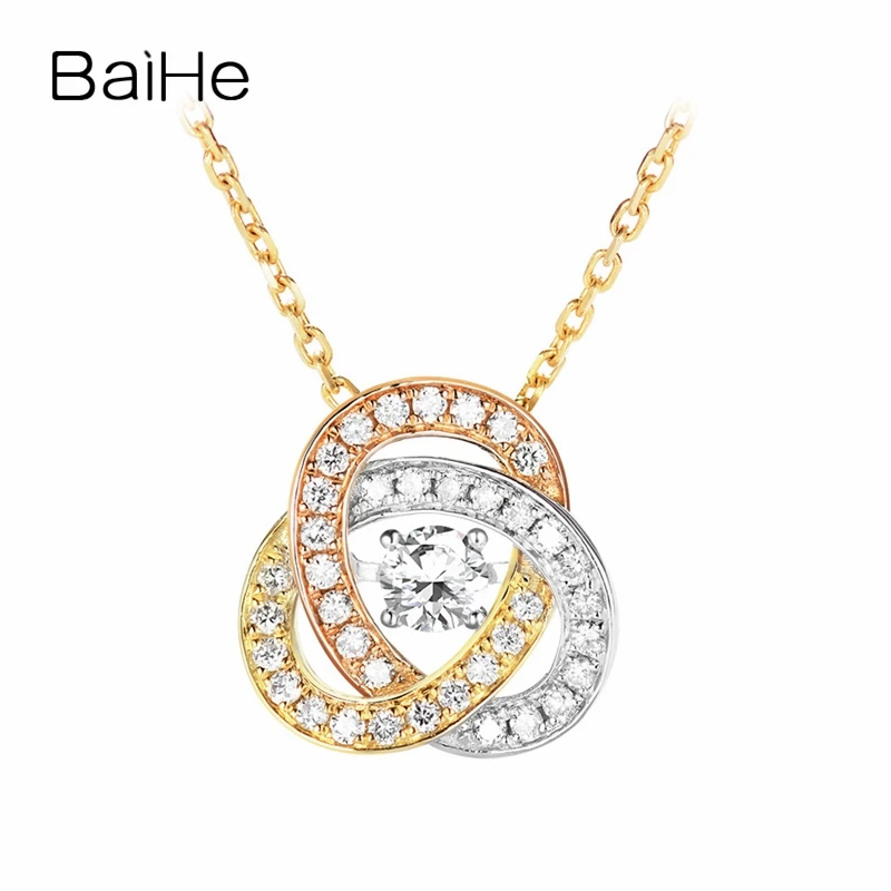 Baihe Solid 14K Bianco/Giallo/Oro Rosa 0.12Ct H/Si Round Natural Diamond Trendy Fine Jewelry Bellissimo Ciondolo In Oro Tricolore