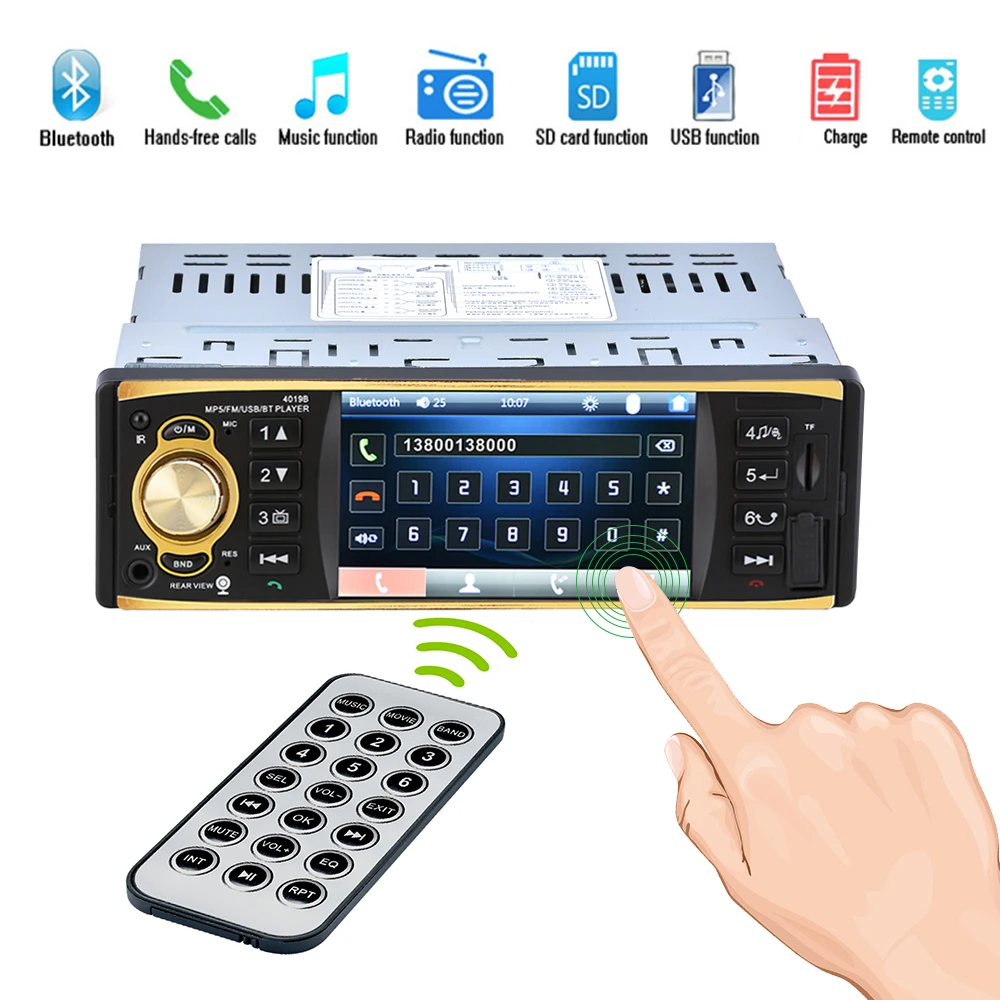 1 Din Car Radio 4.1 Inch Stereo Player MP3 MP5 Car Audio Player Bluetooth Steering Wheel Remote Control USB AUX FM