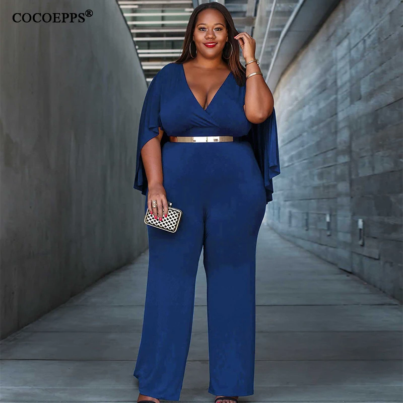 COCOEPPS 2017 Estate Oversize Plus Size 3XL Donne mantello Tuta elegante  Grande Big Size Profondo Scollo a V abbigliamento Partito Della Signora tuta|party  jumpsuit|jumpsuit plusplus jumpsuit - AliExpress