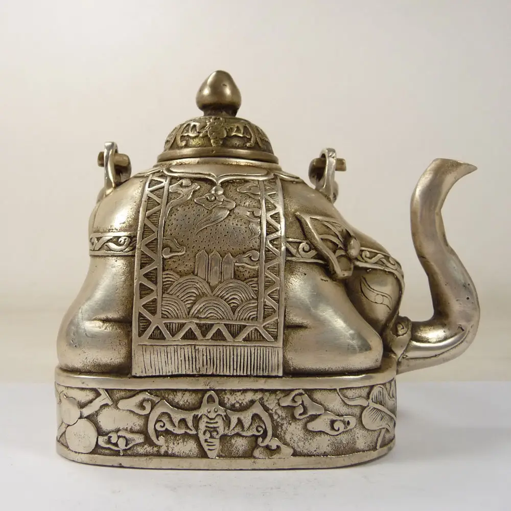 

old superb handwork copper Tibet-silver elephant shape teapot carved bat CP4NK12 pair wholesale 2PCS factory Bronze Arts outlets