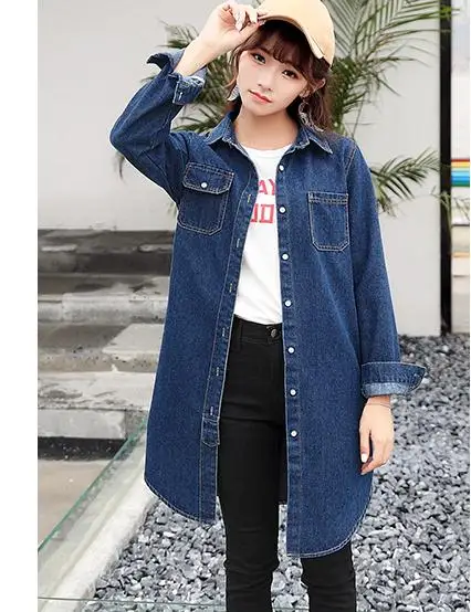 2018 Nouveau Coupe Longueur vent Et Style Manches Longues Lâche Coréen Moyen À Confortable Section Mince Manteau Automne Femme Bleu Cowboy r5BqwTxr