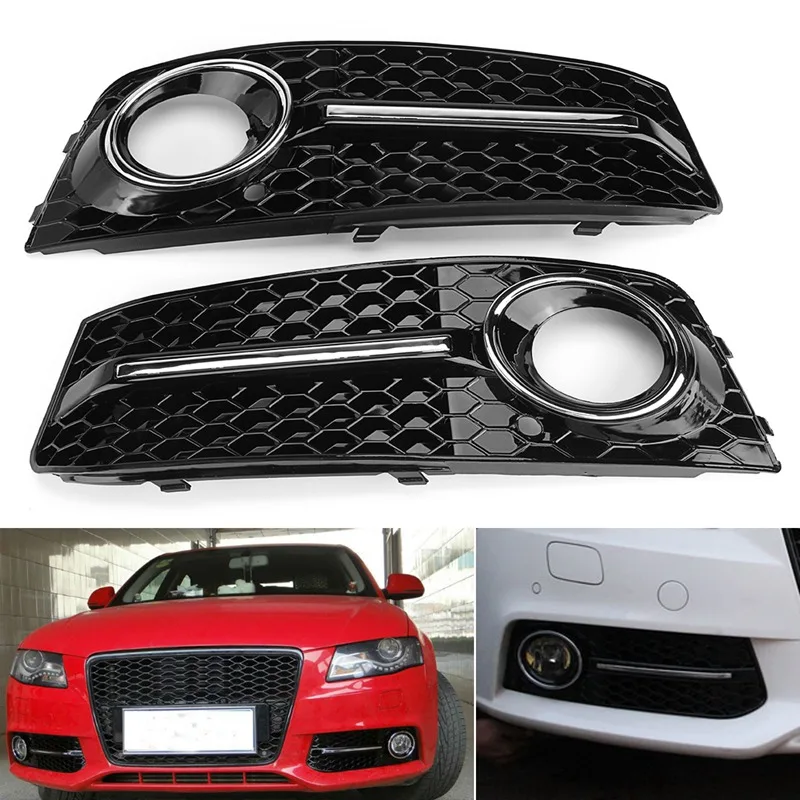 

1Pair Fog Light Cover Mesh Grille Grill For Audi A4 B8 2009-2011 Car Front Bumper Light Grills in Racing Grills Glossy