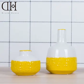 

Dream House DH Yellow Modern Fashion Ceramic Traditional Chinese Vase Home Garden Wedding Decoration Ornament