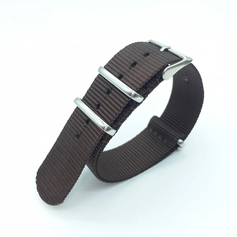 Nylon NATO Watchband Watch Strap Pin Buckle 18mm 20mm 22mm Striped Replacement Band Watch Accessories Black,Blue,Brown,White - Цвет ремешка: Коричневый