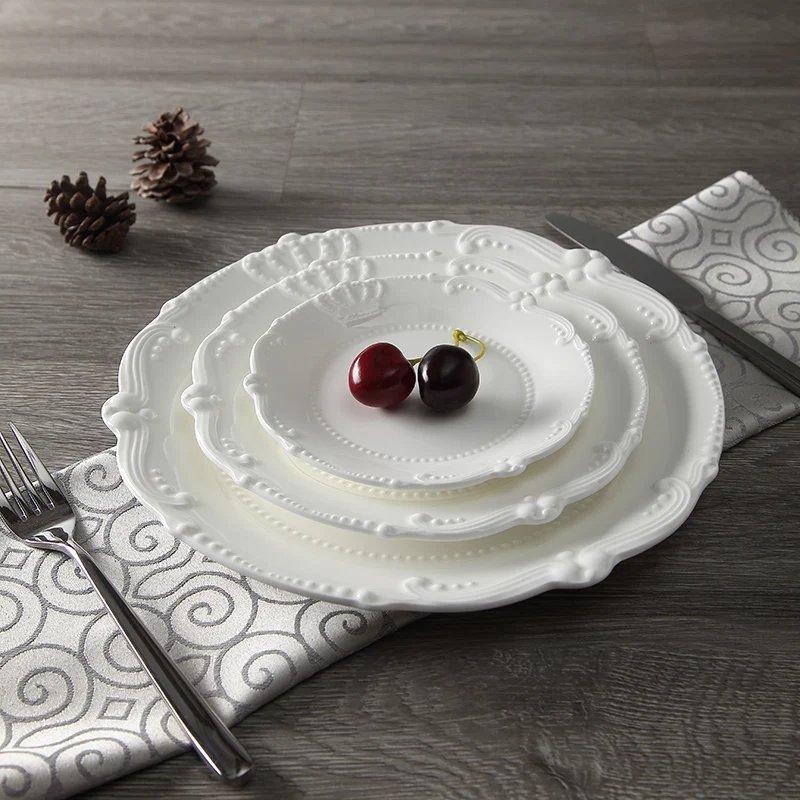 6'' 8'' 10 '' Royal Crown Relief Ceramic Dinner Plate Set Porcelain Main Dish Serving Tray Tableware For Restaurant Home Cafe