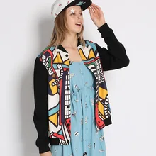 Винтажная уличная Женская куртка Харадзюку, цифровая печать, игривая строчка, черная, на молнии, крутая куртка, женское короткое пальто, весна-осень