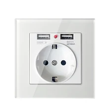 Настенная розетка мощность 16А стандарт ЕС розетка с 2100mA двойной usb-порт для зарядки для мобильного телефона Закаленное Стекло Белый USB разъем
