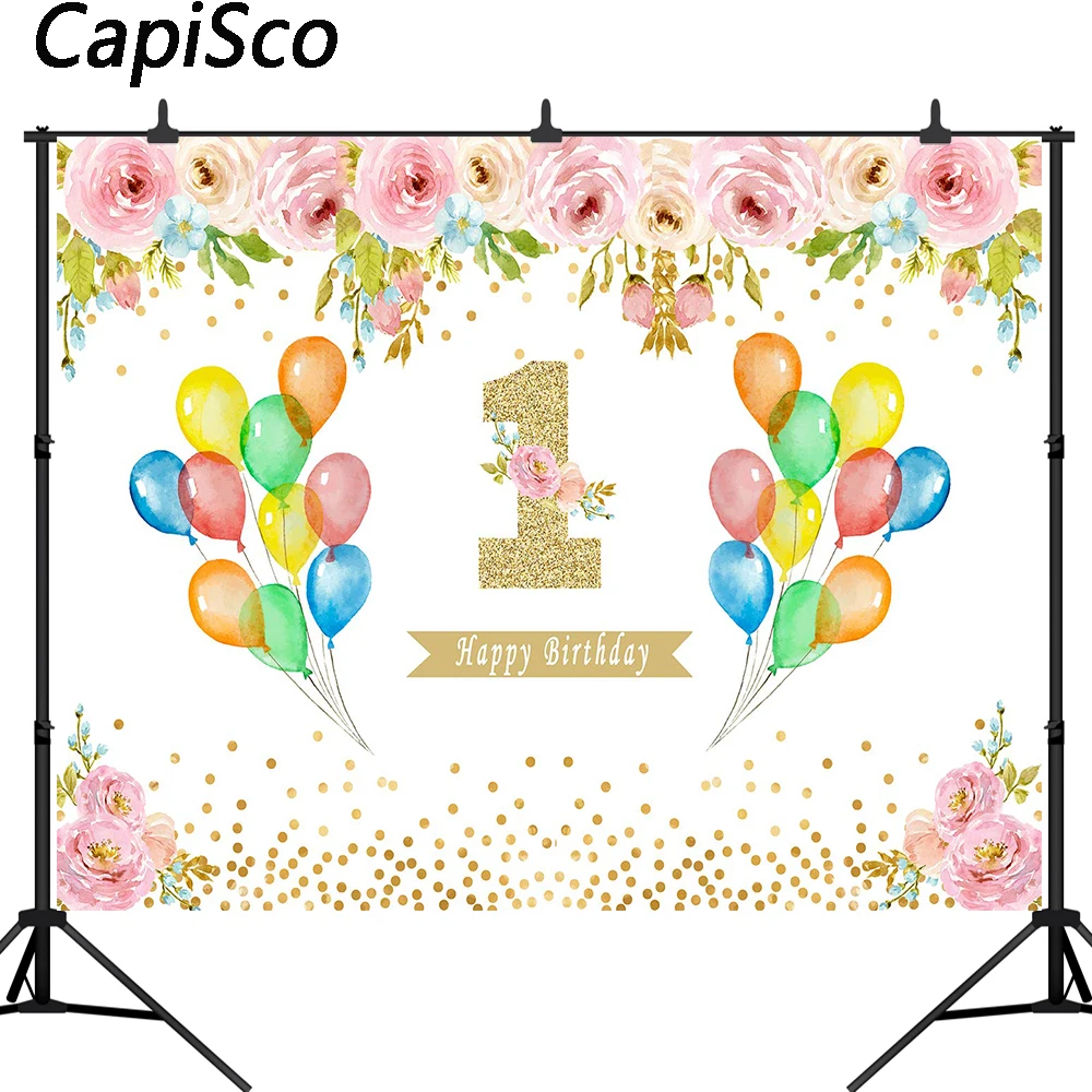 

Capisco 1-й День рождения цветочный акварельный Цветок День рождения блестящие точки Золотой Фон для фотосъемки новорожденный фон для фотостудии
