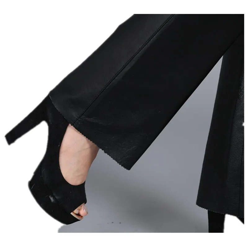 2019 Women's Bell-bottom Leather Pants Suit Genuine Leather Slim Hip Pants Women's Casual Pants 2019 Women's Bell-bottom Leather Pants Suit Genuine Leather Slim Hip Pants Women's Casual Pants