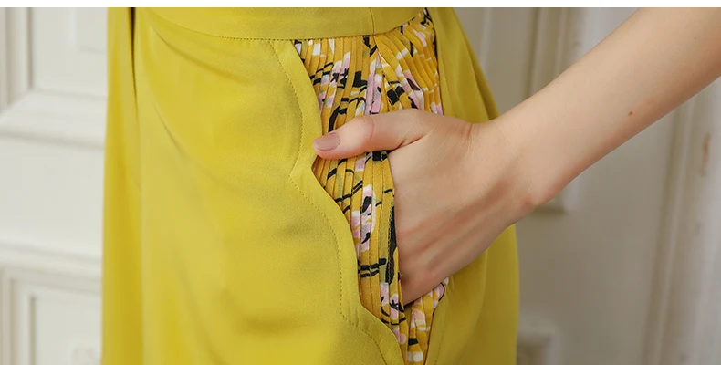 VOA Женская мода Высокая талия широкие брюки желтый корейский Palazzo повседневные женские брюки свободные Роскошные тяжелый шелк брюки для