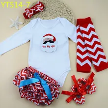 Новые рождественские комплекты для девочек, боди для новорожденных+ обувь для малышей+ гетры с шевроном+ шаровары с рюшами+ повязка на голову, комплект из 5 предметов