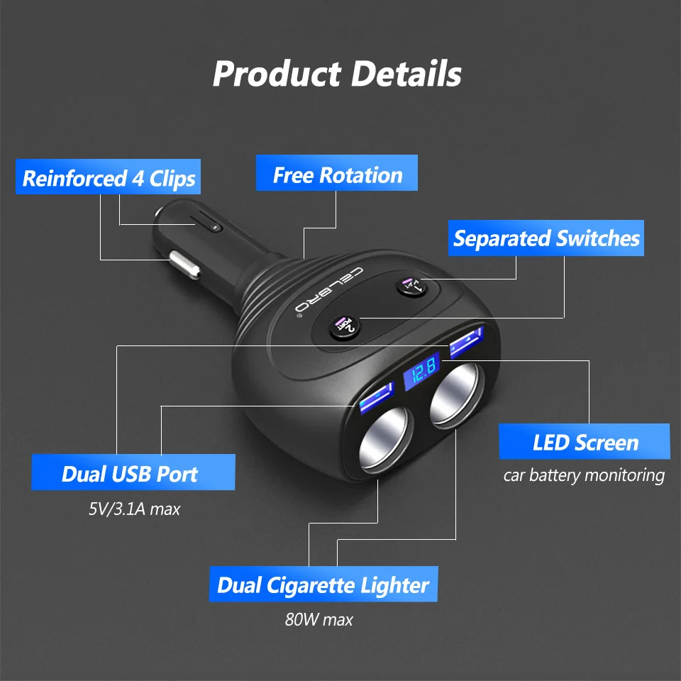 3.1A 2 Dual port USB Автомобильное зарядное устройство прикуриватель разветвитель адаптер 24V 12V автомобильное зарядное устройство разъем для gps DVR мобильного телефона 80W